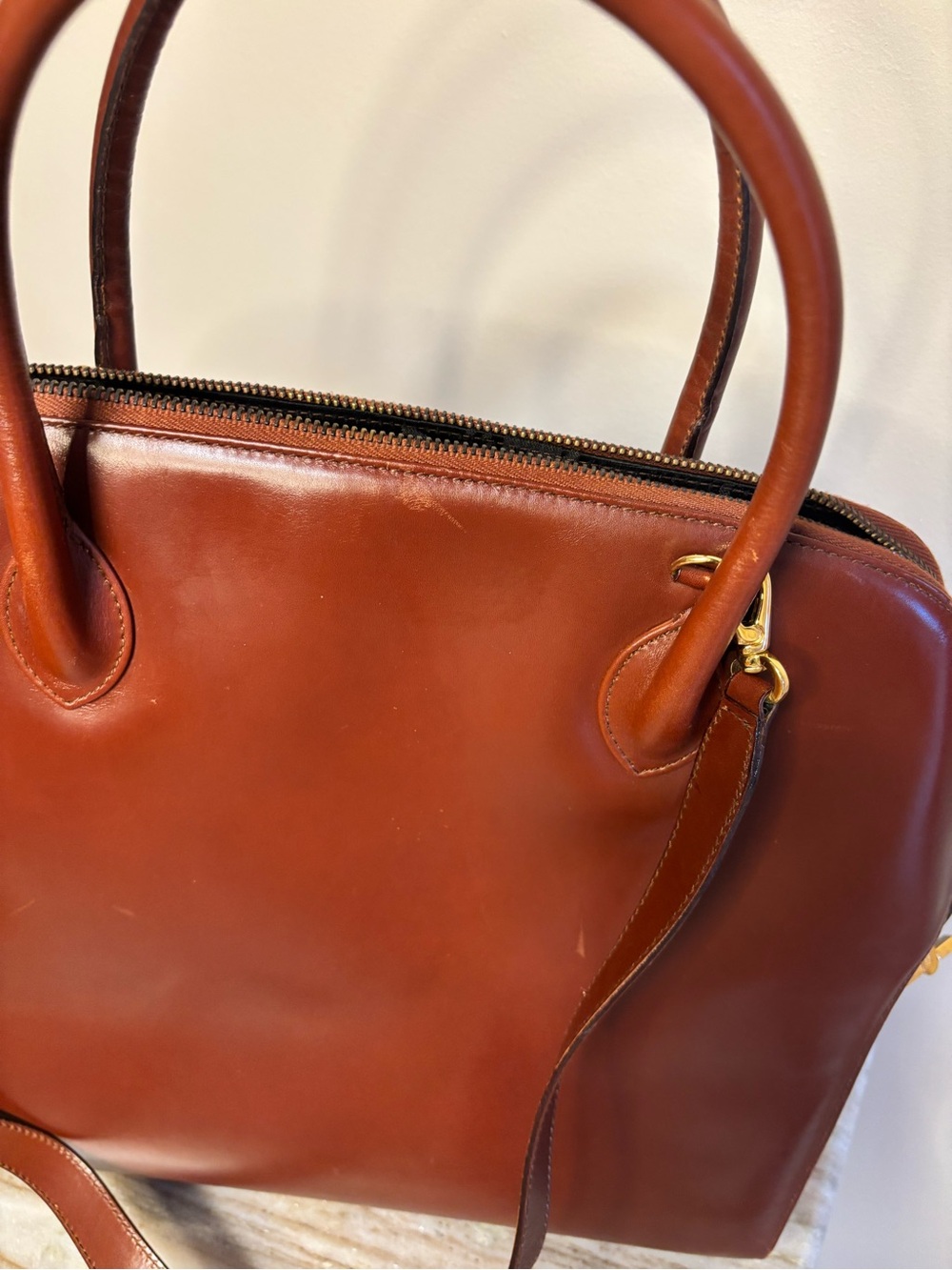 Vintage Salvatore Ferragamo Brown Leather Gancini Dome Satchel Crossbody Bag - Picture 11 of 15